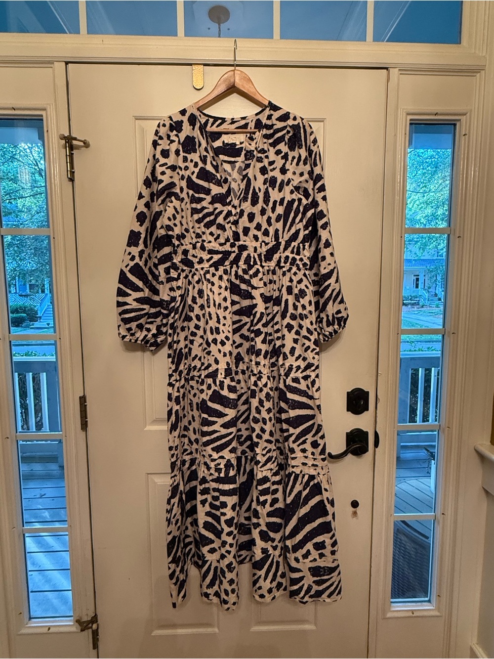 Anthropologie Navy and Cream Animal-Print Maxi Dress - Picture 2 of 5